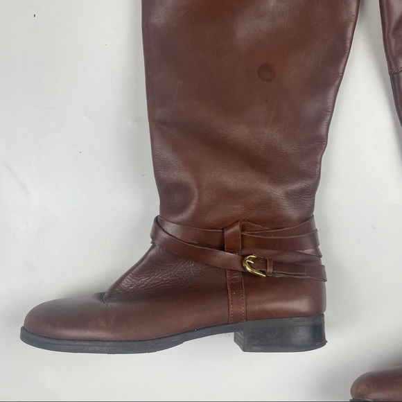 Audrey Brook brown Leather Zip Up Riding High Boots Size 8M - Picture 7 of 14
